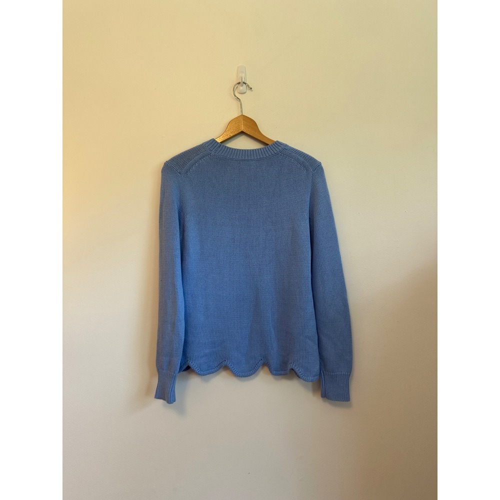 J. by J.Crew Light Blue Scalloped Hem Cotton Knit Crew Neck Sweater | Size Small - Picture 4 of 8